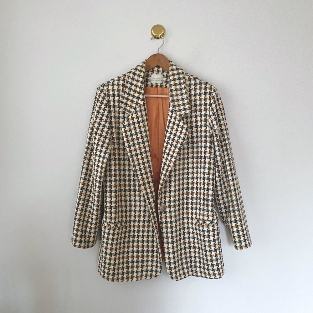 80s Tweed Houndstooth Blazer Style Coat - Picture 6 of 9